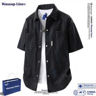 WASSUP Line潮牌夏季扎染短袖衬衫男士宽松休闲百搭小众工装衬衣
