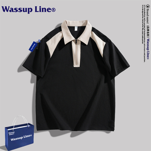 2025新款 体桖衣服 Line短袖 宽松时尚 WASSUP T恤夏季 男士 POLO衫 短袖