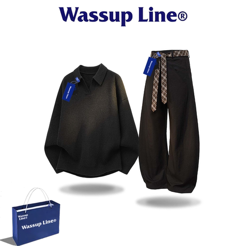 WASSUPLINE潮牌秋毛衣阔腿套装