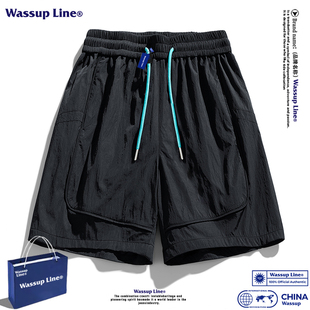 WASSUP Line潮牌夏季冰丝速干短裤男款宽松百搭轻薄休闲五分中裤