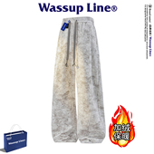 加绒加厚休闲裤 WASSUP 男款 秋冬宽松大码 Line潮牌美式 扎染脏脏裤