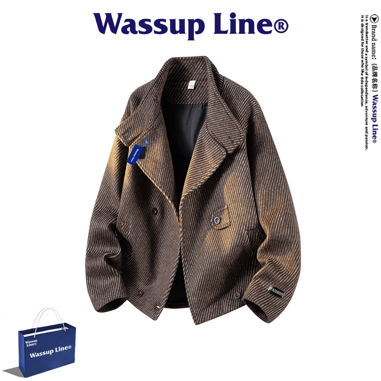 WASSUP Line潮牌复古毛呢风衣男冬季高级感大衣宽松休闲夹克外套,男装,夹克,淘宝优惠券,粉丝福利购,淘宝优惠卷
