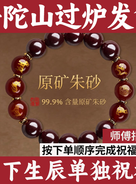 普陀山手链手串三合六合马年护身符朱砂和生化解本命年原矿男女