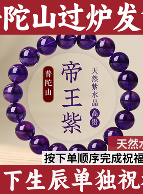 普陀山天然紫水晶手链乌拉圭紫晶真原石手串招财转运男女款九紫离