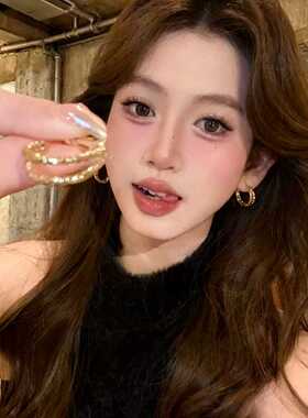 金缕织华碎冰冰金色双层耳扣耳环女2026新款爆款高级感耳圈耳饰