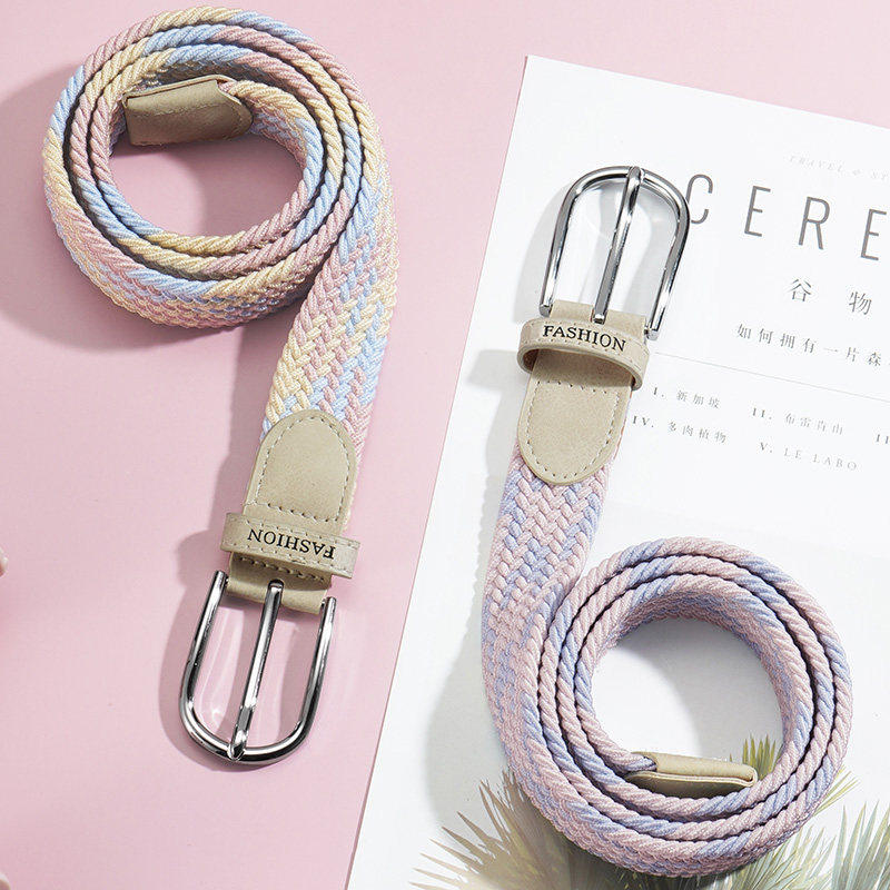 免打孔皮带女士百搭牛仔裤帆布腰带编织松紧弹力学生懒人布带女款