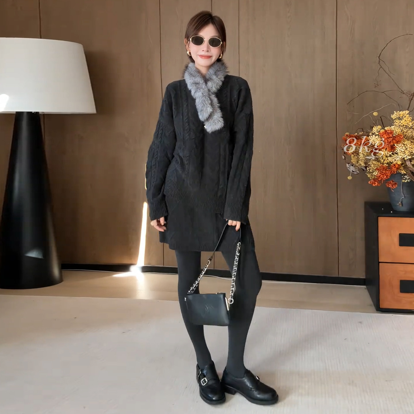 韩系一整套深冬韩系穿搭独特漂亮灰色毛衣针织衫半身裙两件套装女