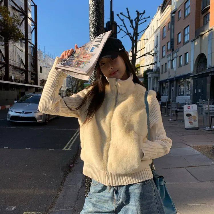 美诗鹿涩谷来电 很爱!小众复古针织拼接环葆皮草假两件毛毛外套,女装/女士精品,毛衣,淘宝优惠券,粉丝福利购,淘宝优惠卷
