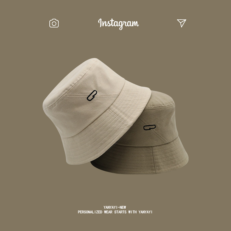 黑色帽子女日系潮牌别针刺绣渔夫帽春秋日常百搭防晒遮阳盆帽男士