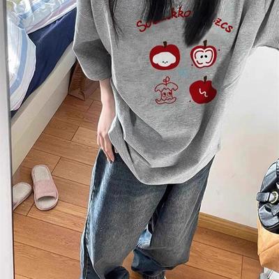 2025新款大码纯棉短袖t恤女夏季设计感小众美式宽松半袖正肩上衣