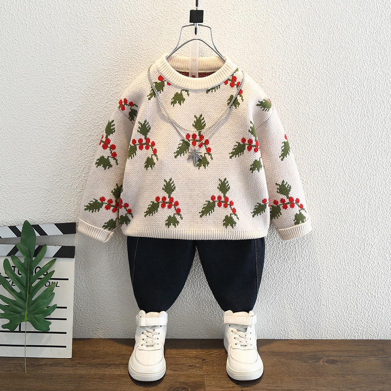 儿童洋气毛衣秋冬2025新款小童冬装加厚小男孩男童套头针织衫冬季