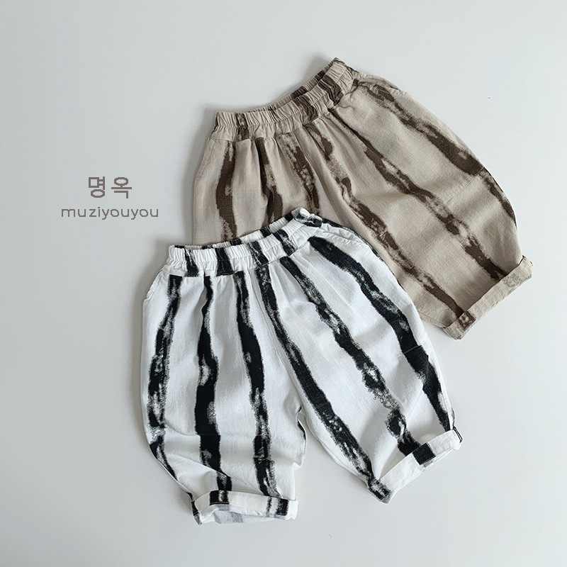 儿童竖条薄款裤子2025春夏男女宝宝韩版个性潮宽松阔腿裤童装