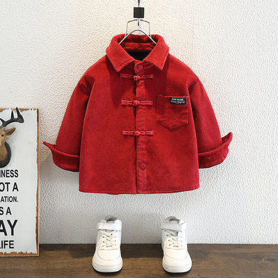 男童2025新款卫衣冬季加绒超好看小男孩红色打底衫儿童潮冬装炸街
