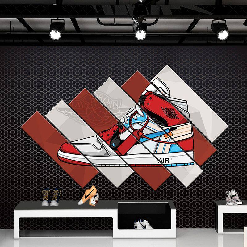 aj潮牌背景墙纸潮鞋店装修网红直播打卡logo运动鞋子装饰潮流墙纸