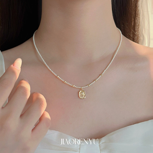 鲛人语/入梦玫瑰 原创高亮珍珠玫瑰花小金珠项链轻奢气质毛衣链