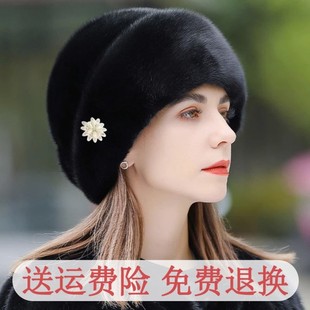 水貂毛帽子女冬季新款加厚保暖中老年奶奶洋气时髦毛绒妈妈皮草帽