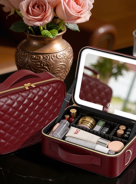 OBOX带镜化妆包安可拉红轻奢高级感送礼老婆新款大容量分区收纳包