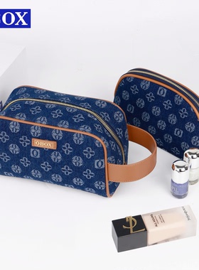 OBOX牛仔化妆包女2026新款便携式大容量手提收纳包旅行洗漱包袋