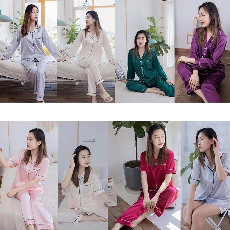 春欲睡衣睡裙春秋款新款网红仿真丝女士长短袖两件套装家居服薄款