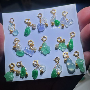 天然翡翠A货冰种阳绿小滴溜金盘缠配饰18k真金链接直播间定制专拍