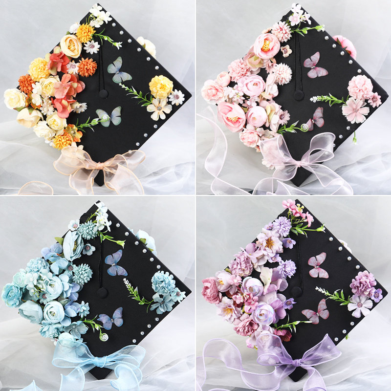 学士帽簪花装饰成品diy手工材料包 毕业帽花朵套装学士硕士帽拍照