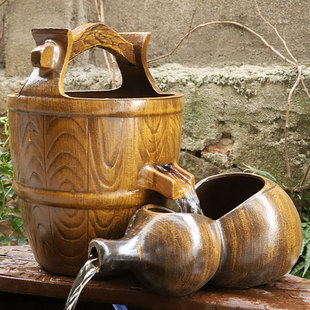 古法流水摆件瀑布养鱼池神器室外庭院景观造景循环水生态鱼缸陶罐