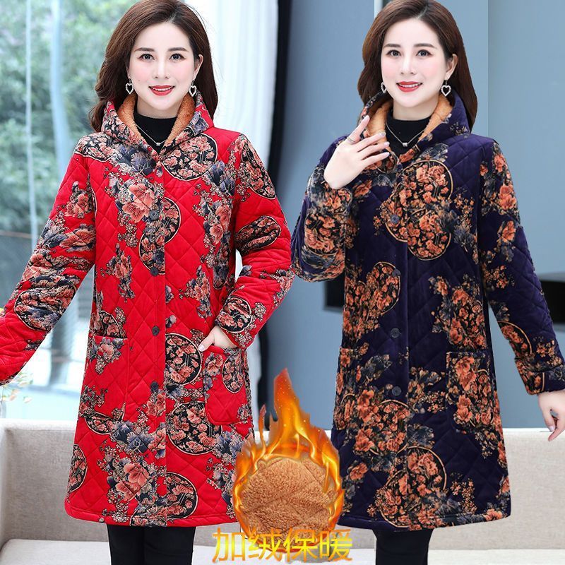 四川省服女冬装棉衣妈妈装加绒保暖棉服大码老年人中长款棉袄外套