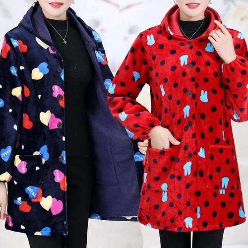 四川省服冬季保暖妈妈装成人法兰绒长袖加厚加绒罩衣工作服时尚