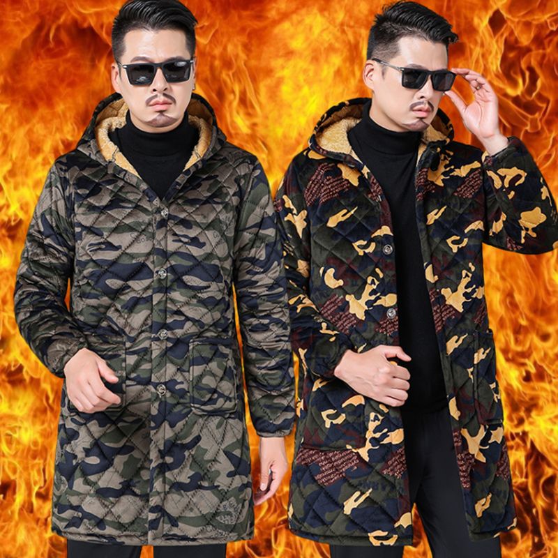 四川省服秋冬季连帽罩衣男长款棉衣加绒加厚耐脏工作服宽松大码
