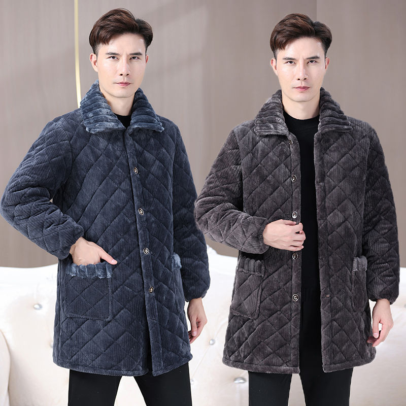 四川省服男士新款罩衣外穿冬加绒加厚三层中长款夹棉棉服男士棉衣