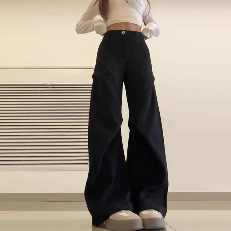 美式辣妹黑色工西装裤女款2025新款休闲裤宽松微喇直筒阔腿裤子