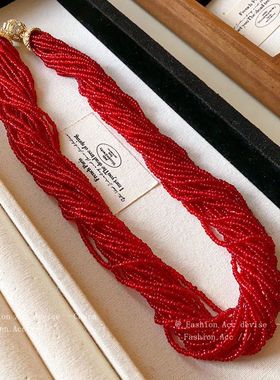 镶钻圆形磁吸多层串珠项链复古高级感设计锁骨链新款时尚项饰批发