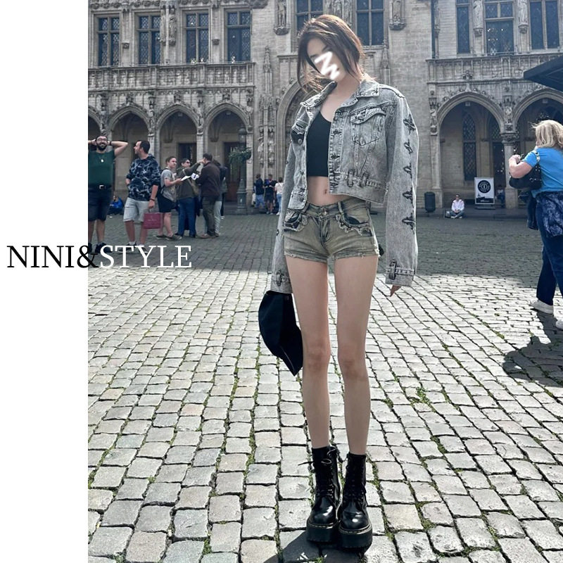 美式柳丁低腰2024年新款牛仔短裤女爆款夏季a字复古紧身辣妹热裤