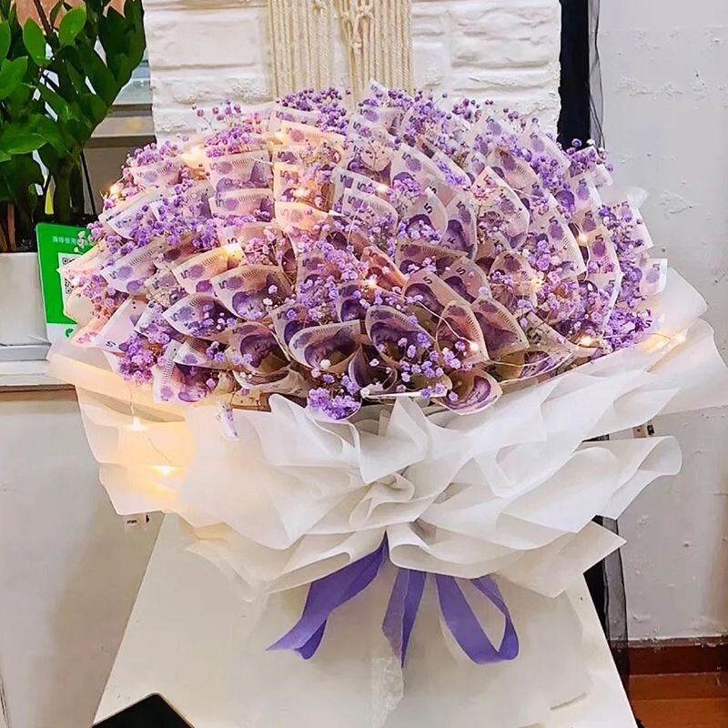成品壳diy网红有钱花自制礼物干花满天星钱花束材料包百元钞票