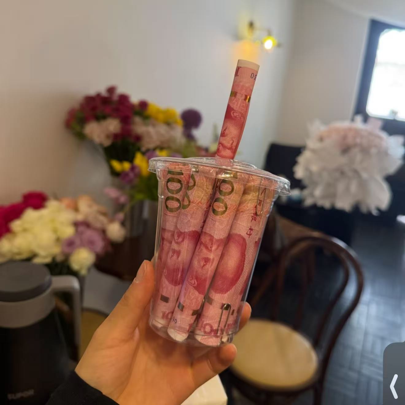 情人节有钱花奶茶杯diy材料包七夕女友闺蜜礼物秋天的第一杯奶茶