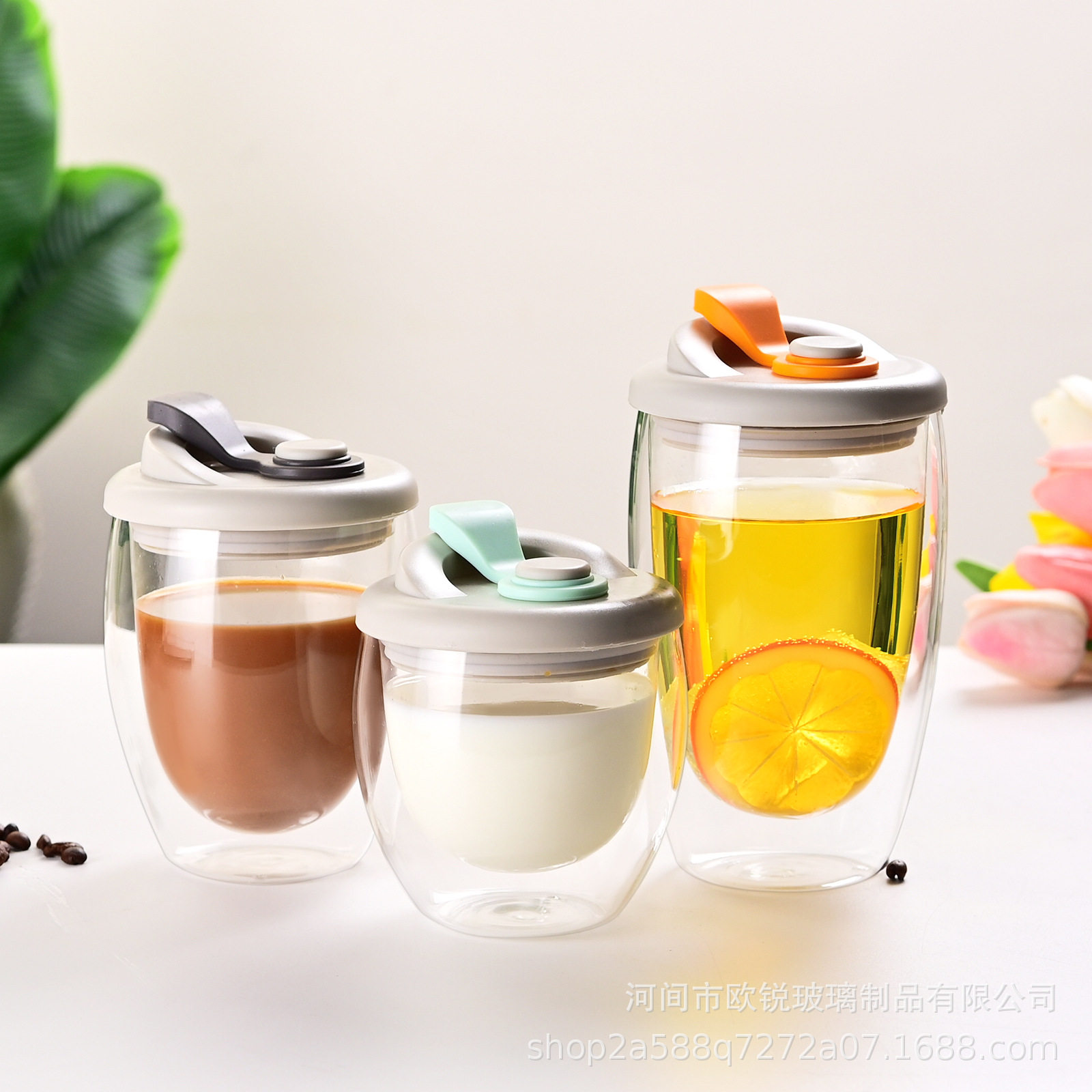 硅胶盖双层杯透明玻璃蛋