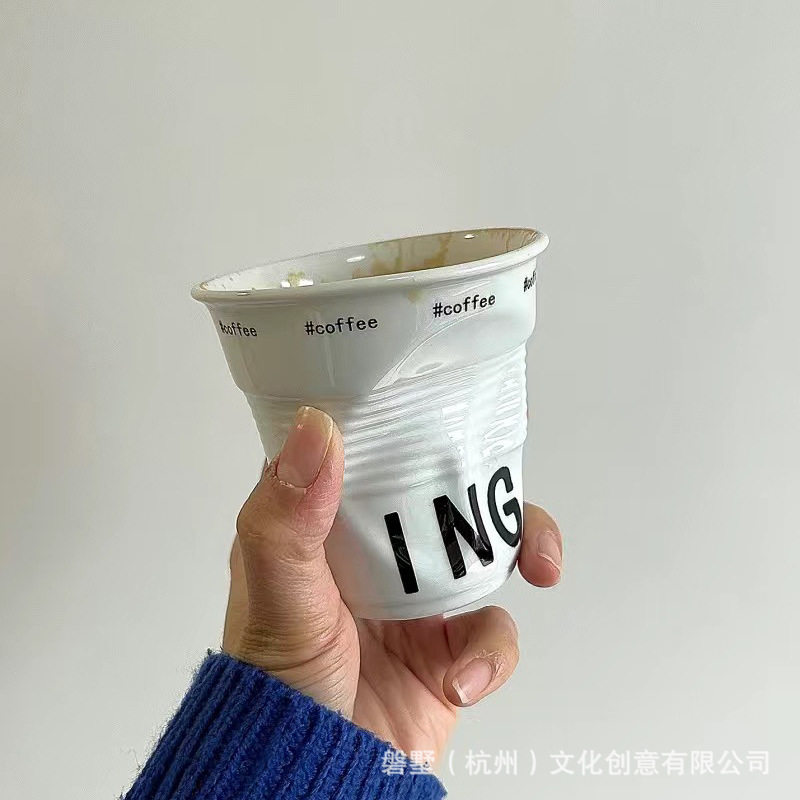 现货法式褶皱杯不规则陶