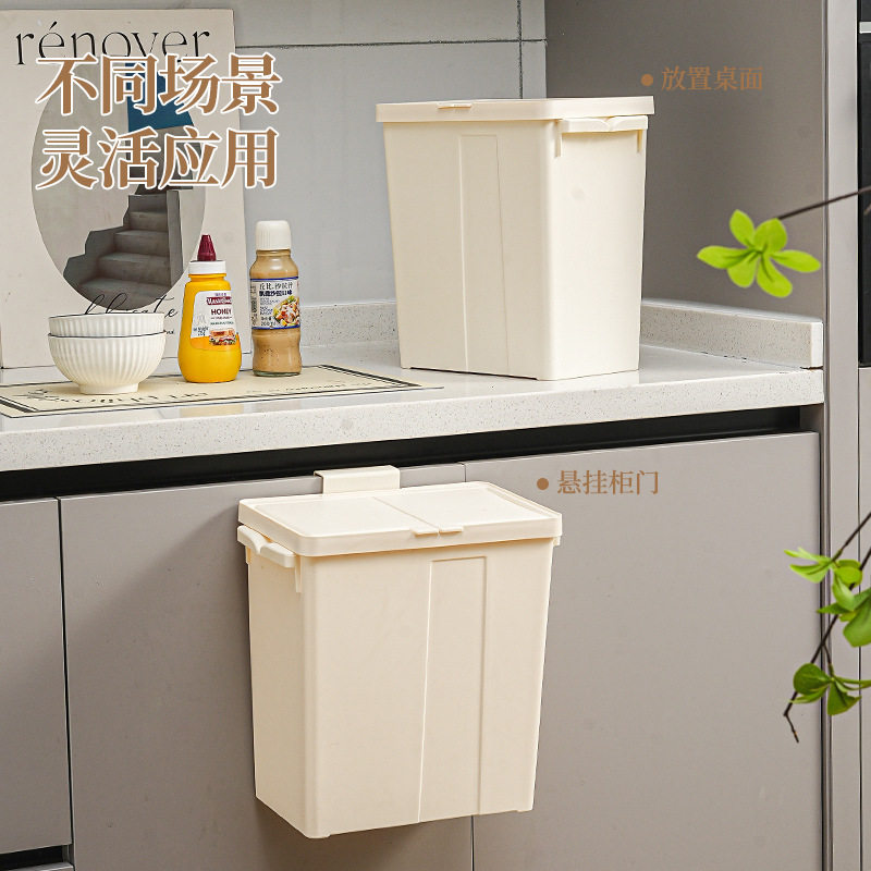 厨房挂壁式垃圾桶挂式家用干湿分离厨余分类橱柜门壁挂带盖垃圾筒
