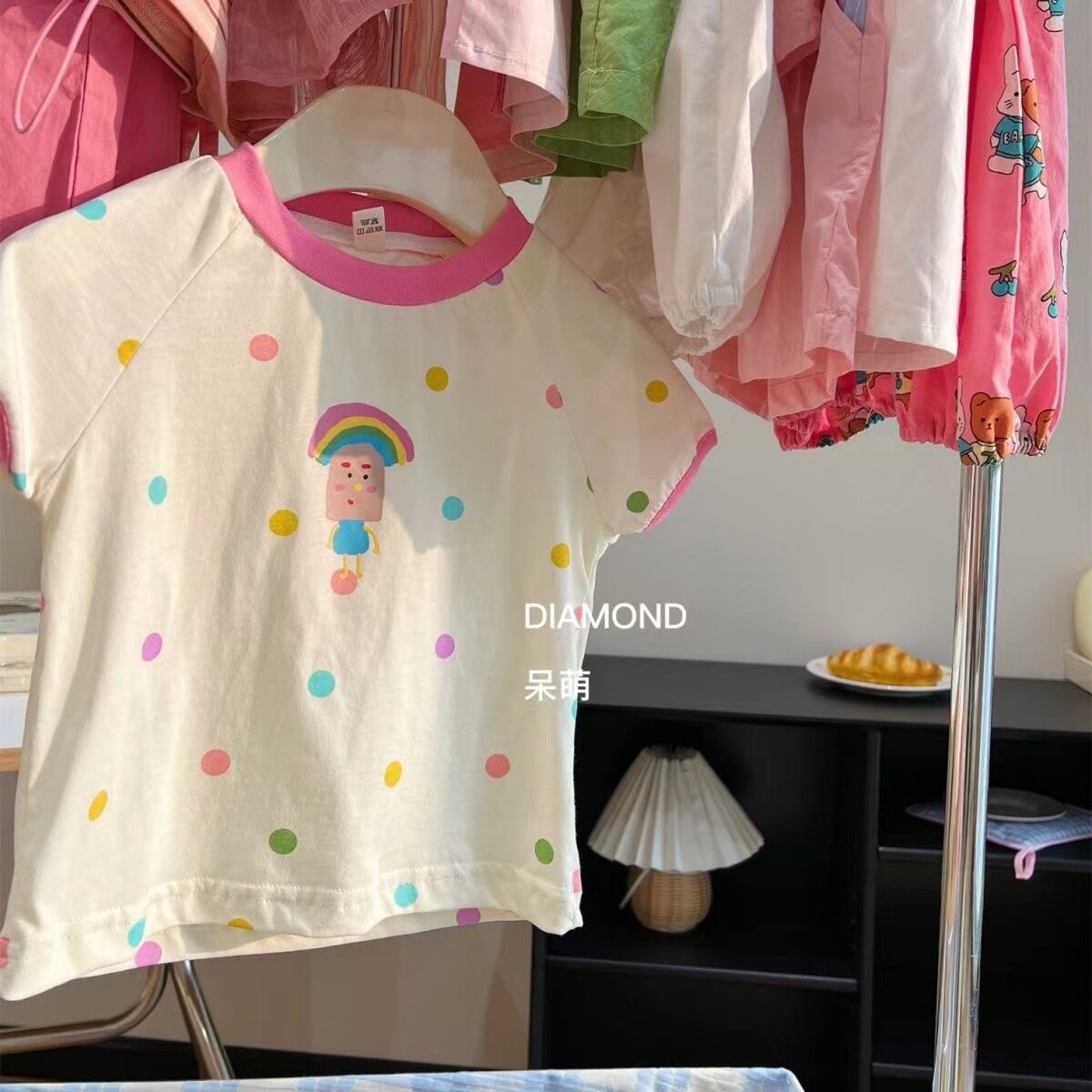 女童夏款套装2025新款女宝宝时尚圆点短袖儿童洋气韩版短款两件套