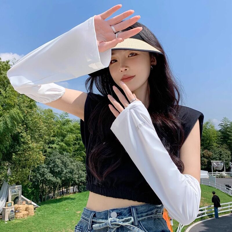 2025新款宽松冰丝防晒女防紫外线可爱宽口喇叭袖冰袖清新泡泡袖
