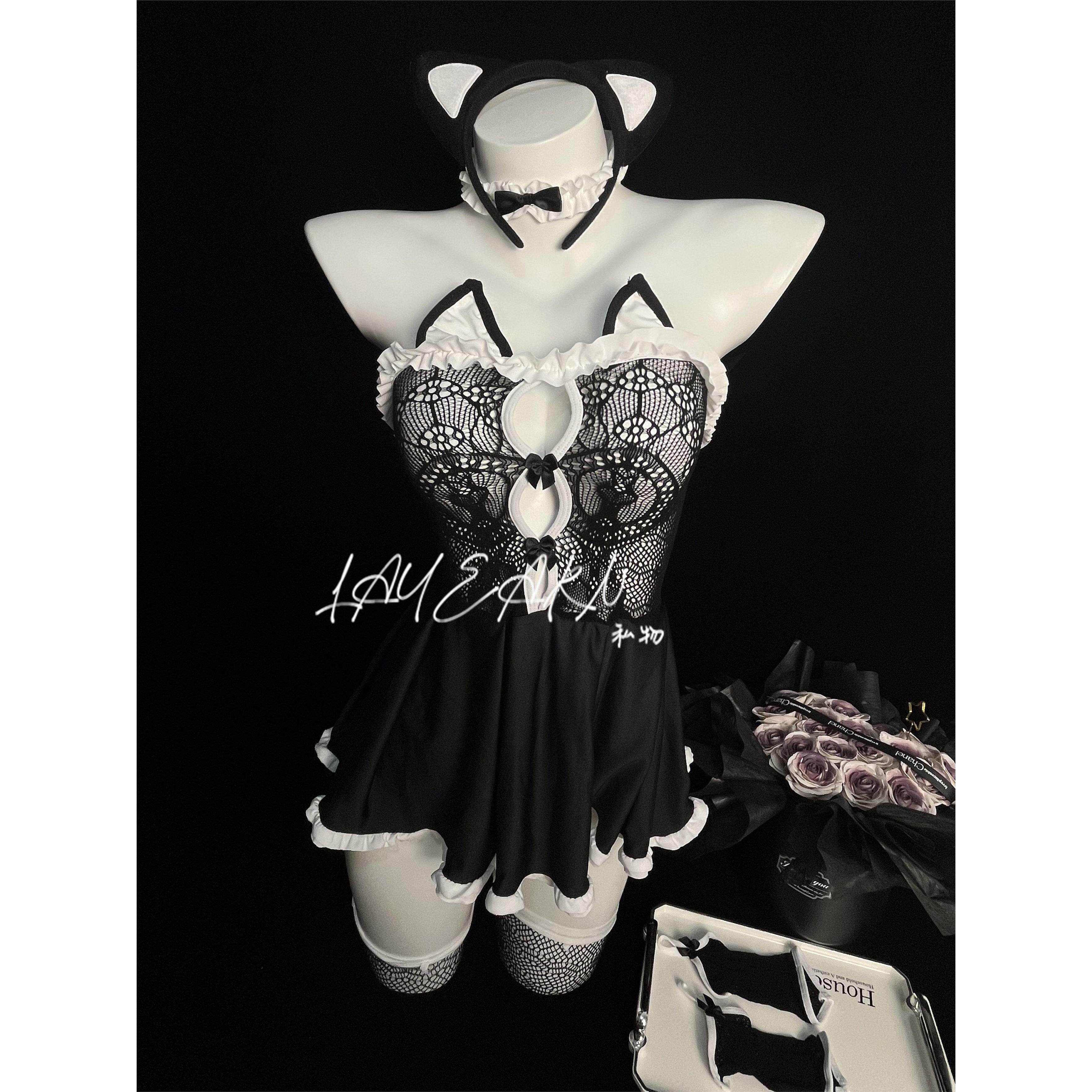 敢爱【独宠涩猫】性感兔女郎制服猫咪诱惑cos睡裙镂空网衣睡衣