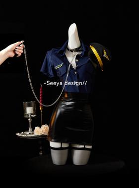 机密任务 性感辣妹cos女警制服新款诱惑漆皮包臀裙主播qqny
