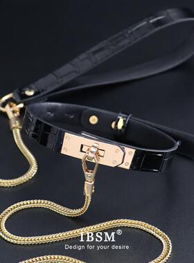 鳄鱼纹项圈磁吸扣男女m刻字定制高端金属凯丽方扣puppy牵引绳