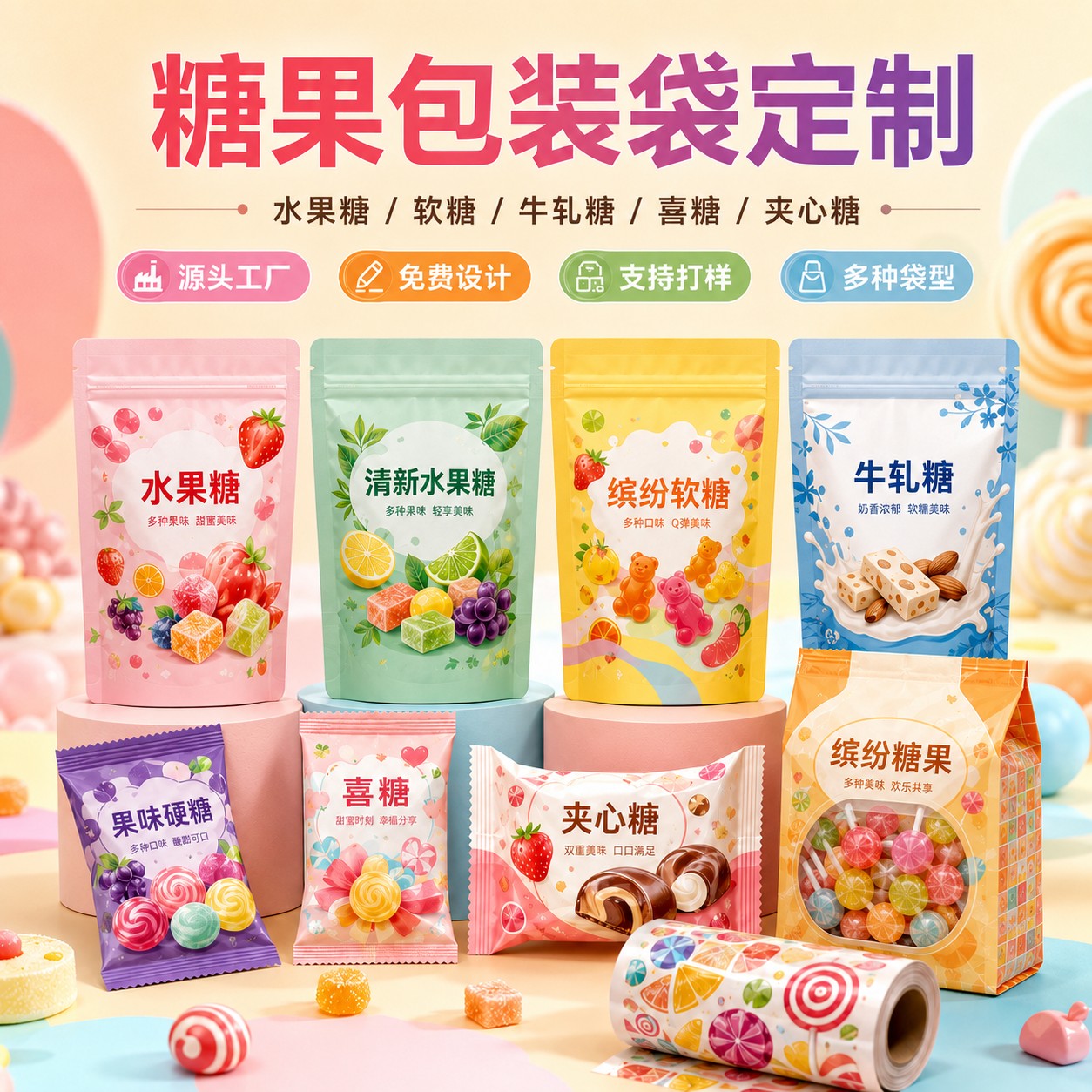 食品塑胶袋定制雪花酥牛轧糖喜糖塑料袋定制小批量可印logo