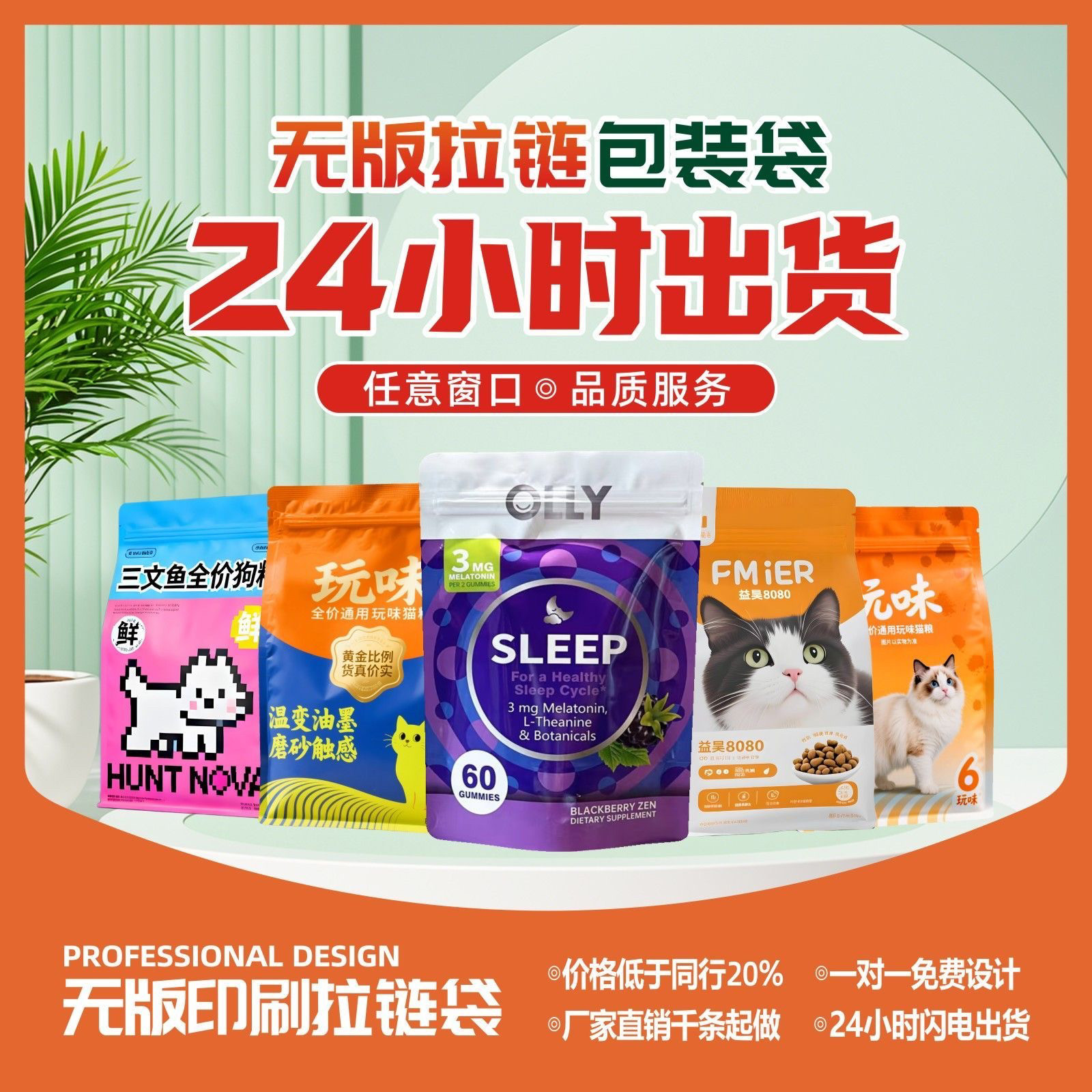 风琴背封三边四边封八边封自立自封拉链袋食品复合袋定制印刷logo