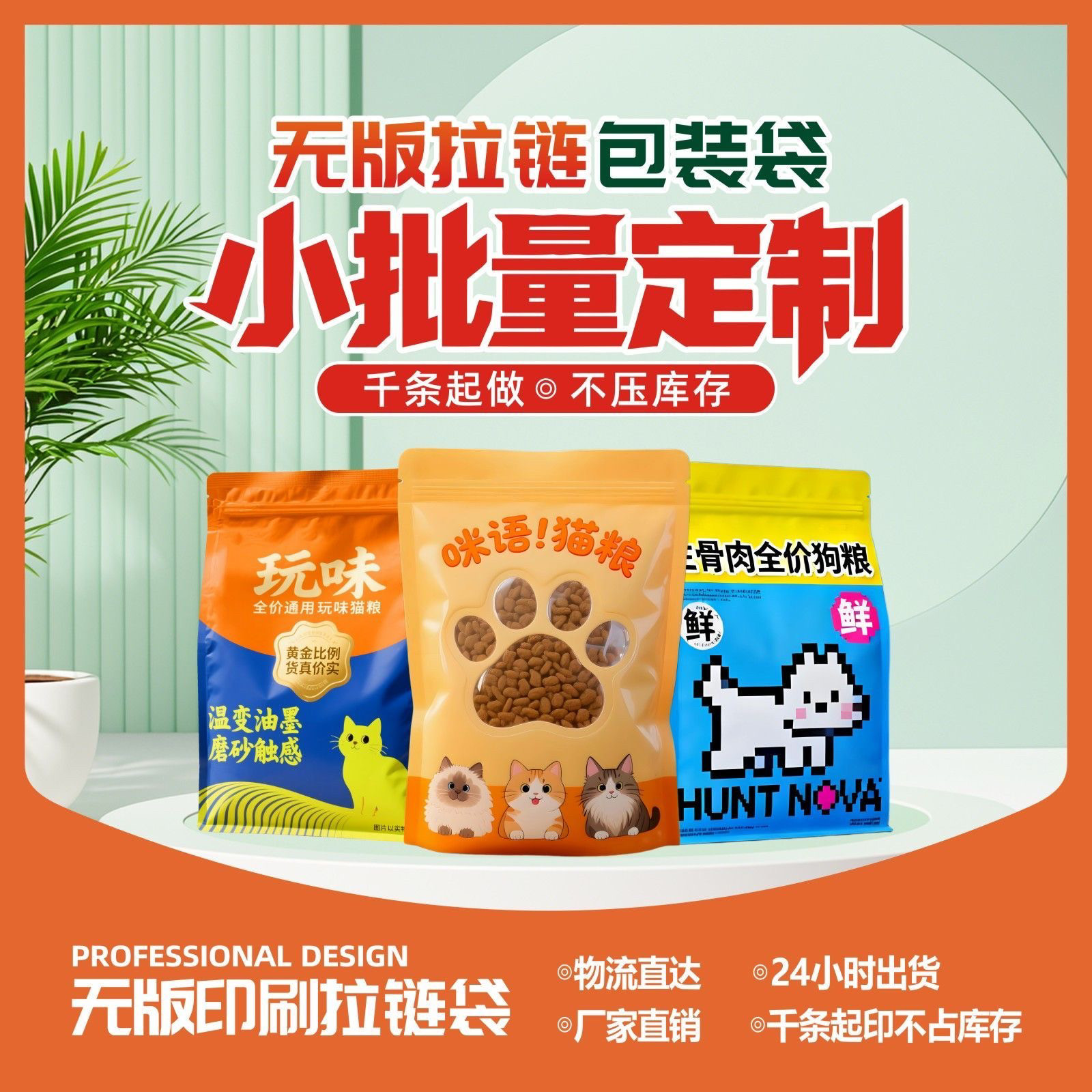 无版印刷拉链袋宠物零食包装袋定做小批量礼品袋