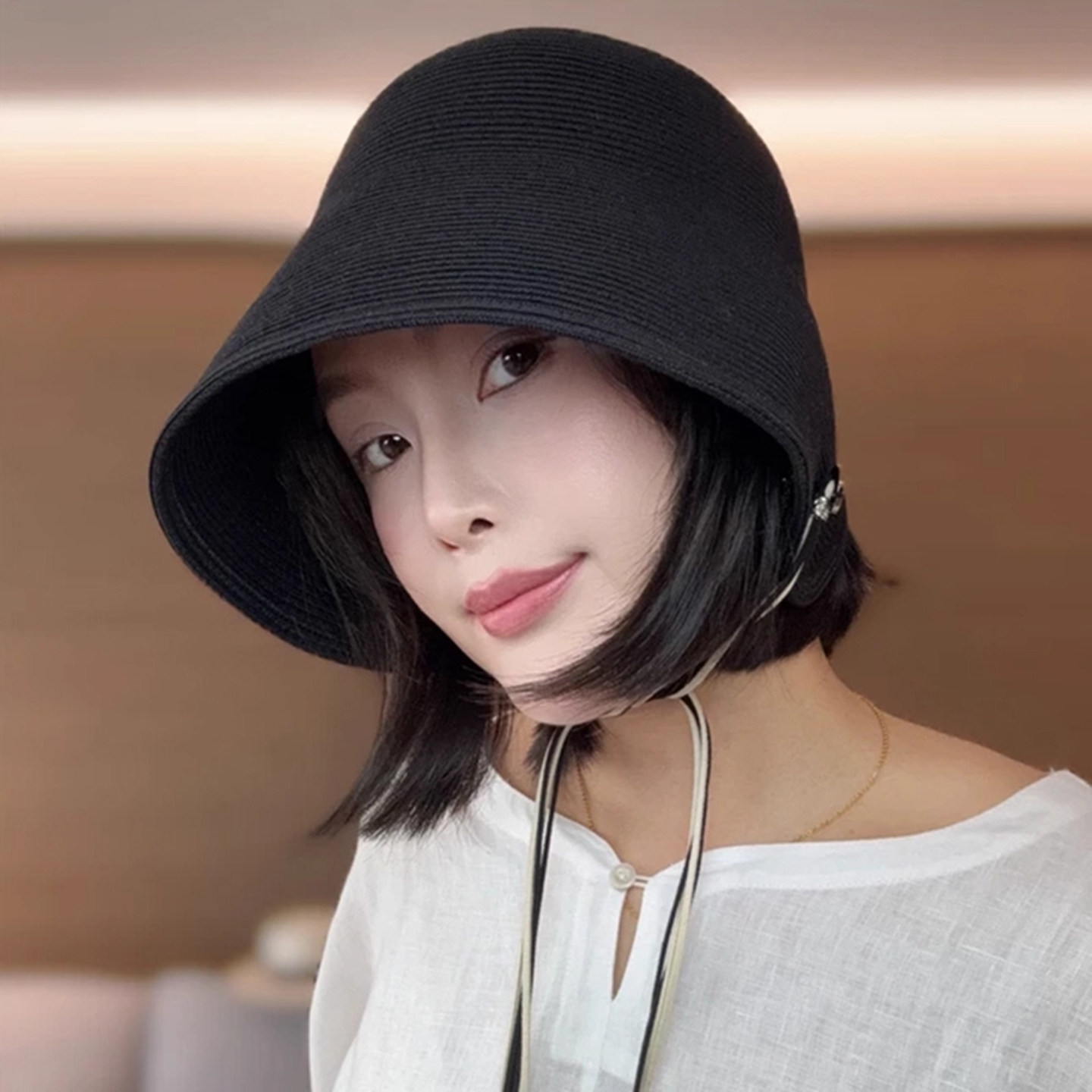 韩版流苏草帽子女夏季宽檐显脸小