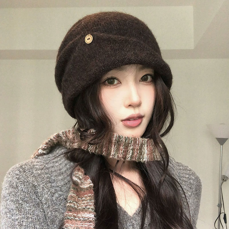 日系简约秋冬针织堆堆帽女大头围