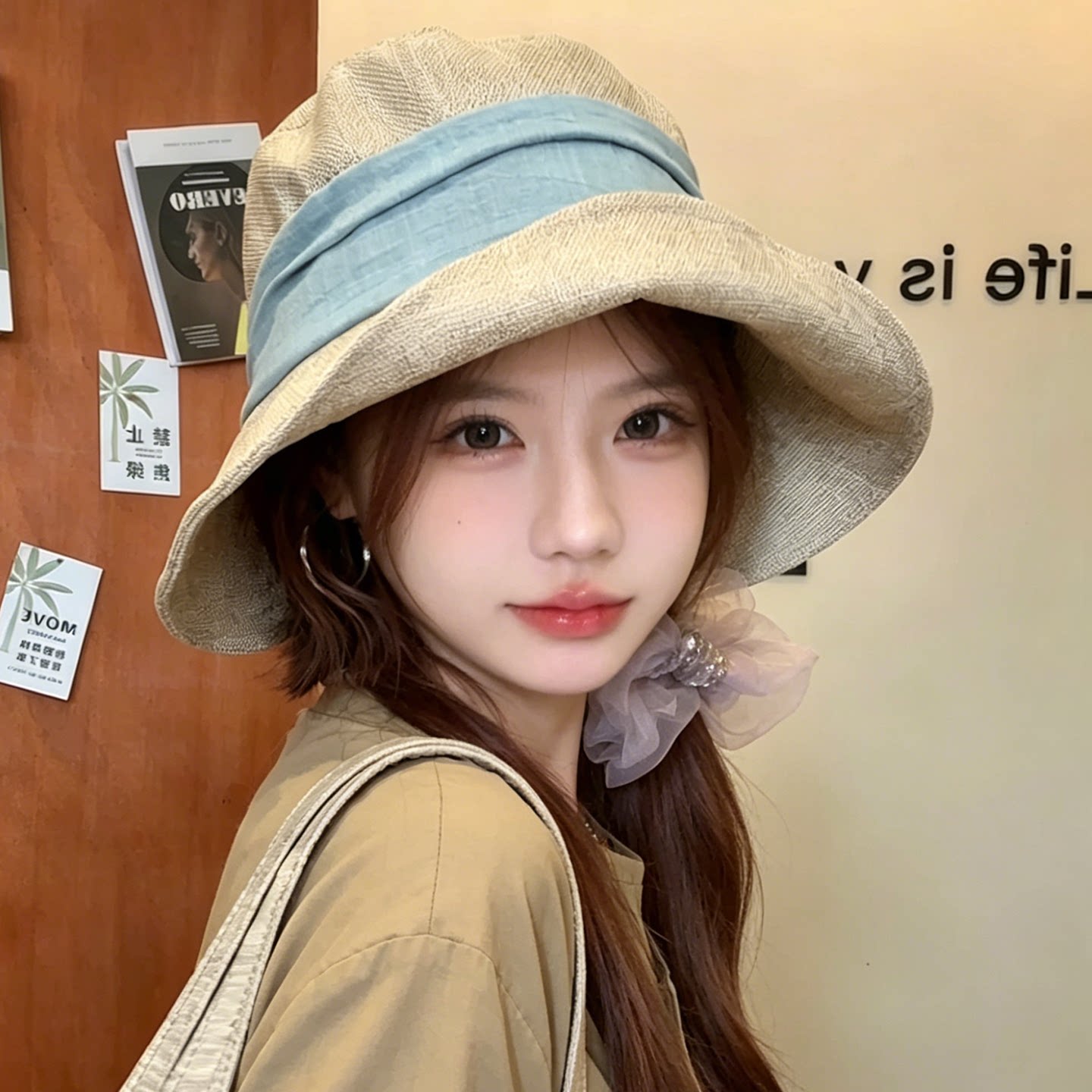 日系棉麻宽檐遮脸防晒渔夫帽女