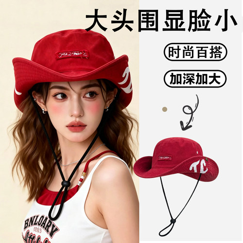 美式潮流春夏防晒大头围渔夫帽